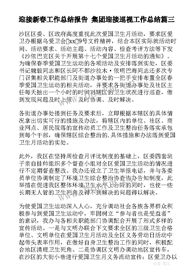 迎接新春工作总结报告 集团迎接巡视工作总结(优质9篇)