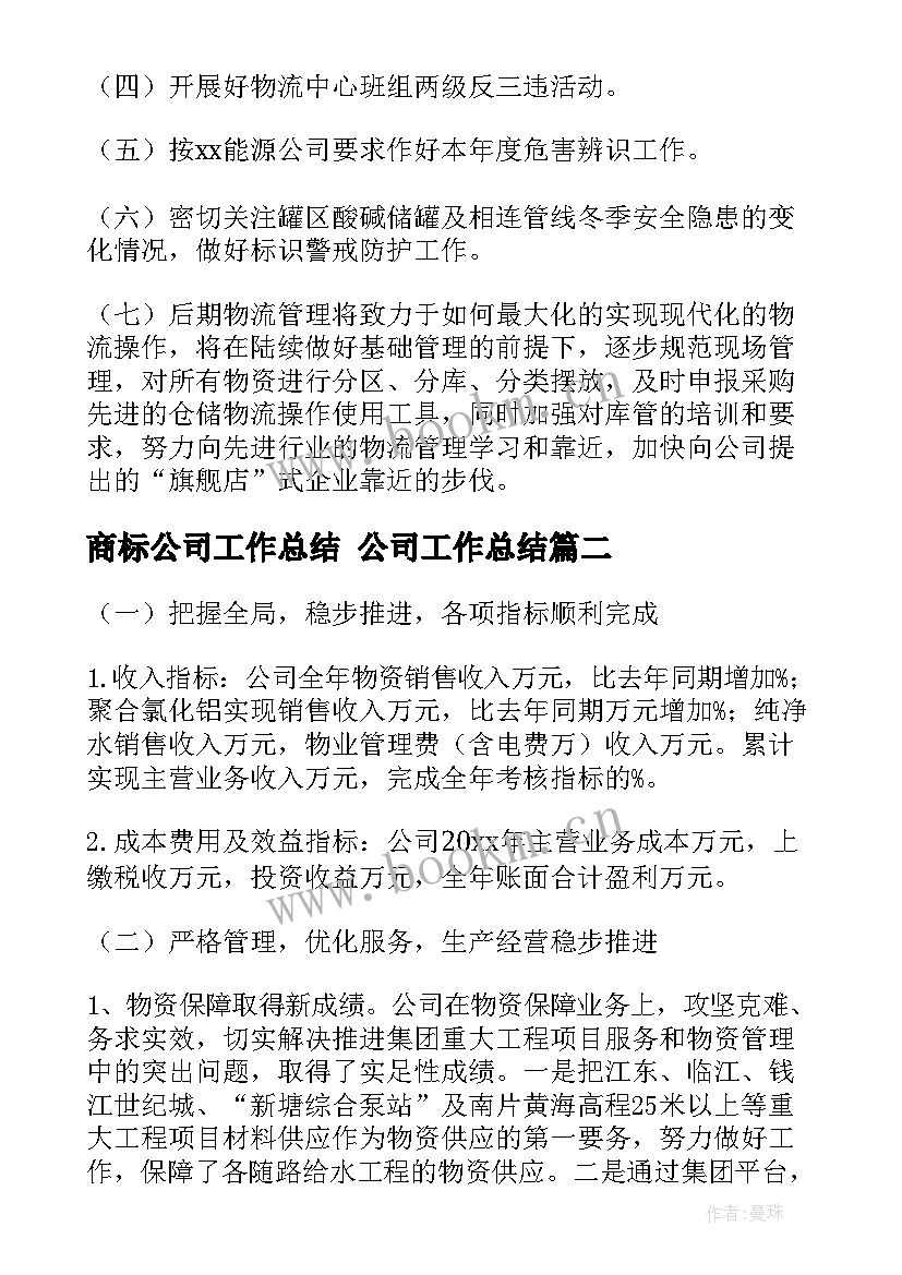 2023年商标公司工作总结 公司工作总结(精选7篇)