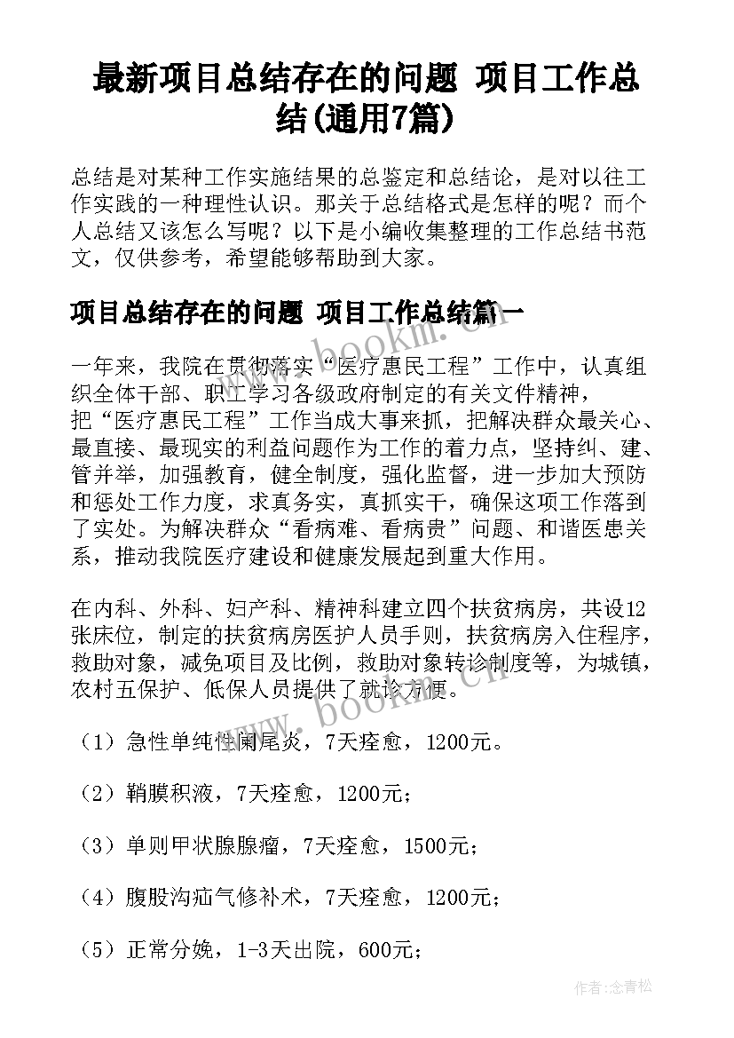 最新项目总结存在的问题 项目工作总结(通用7篇)