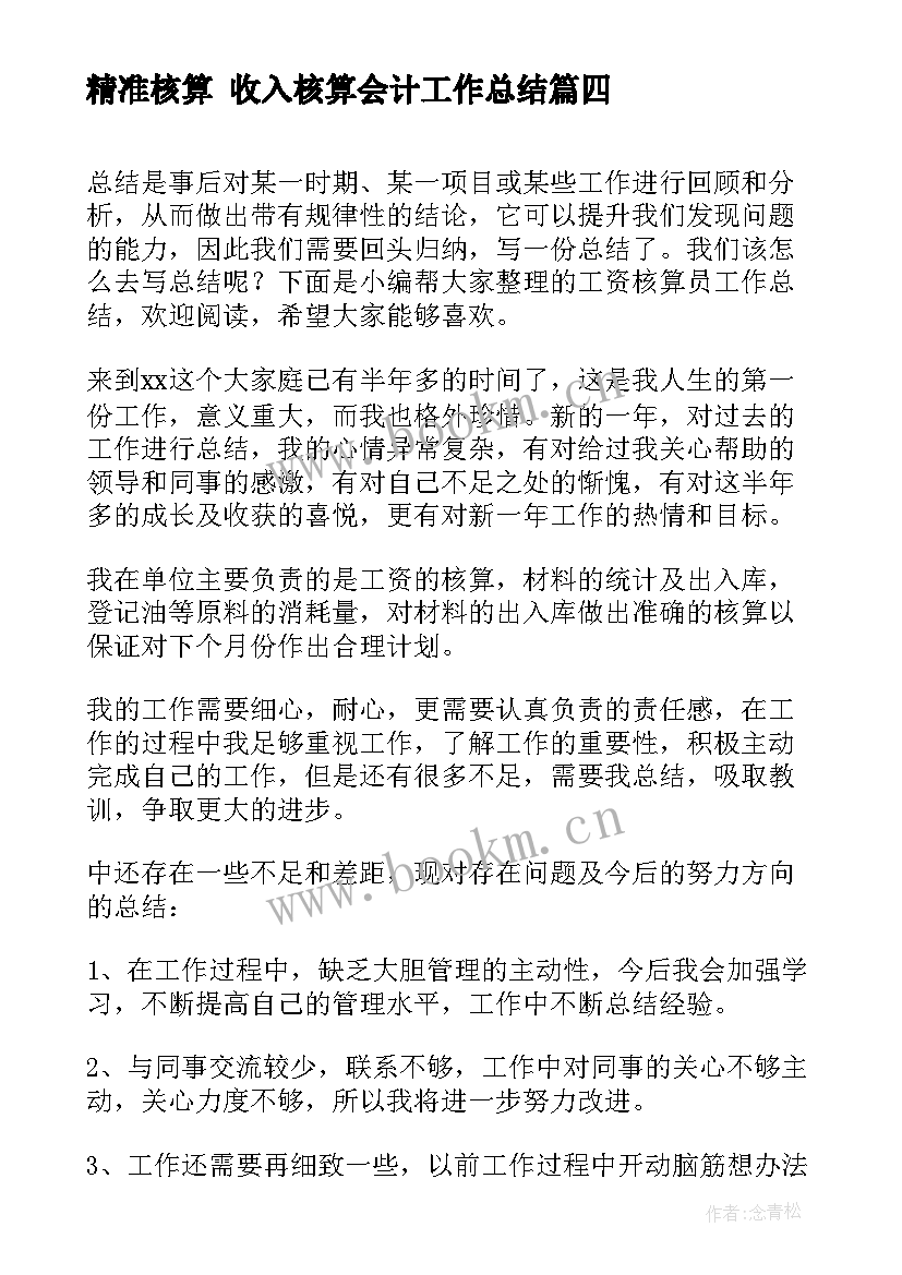 精准核算 收入核算会计工作总结(优秀5篇)