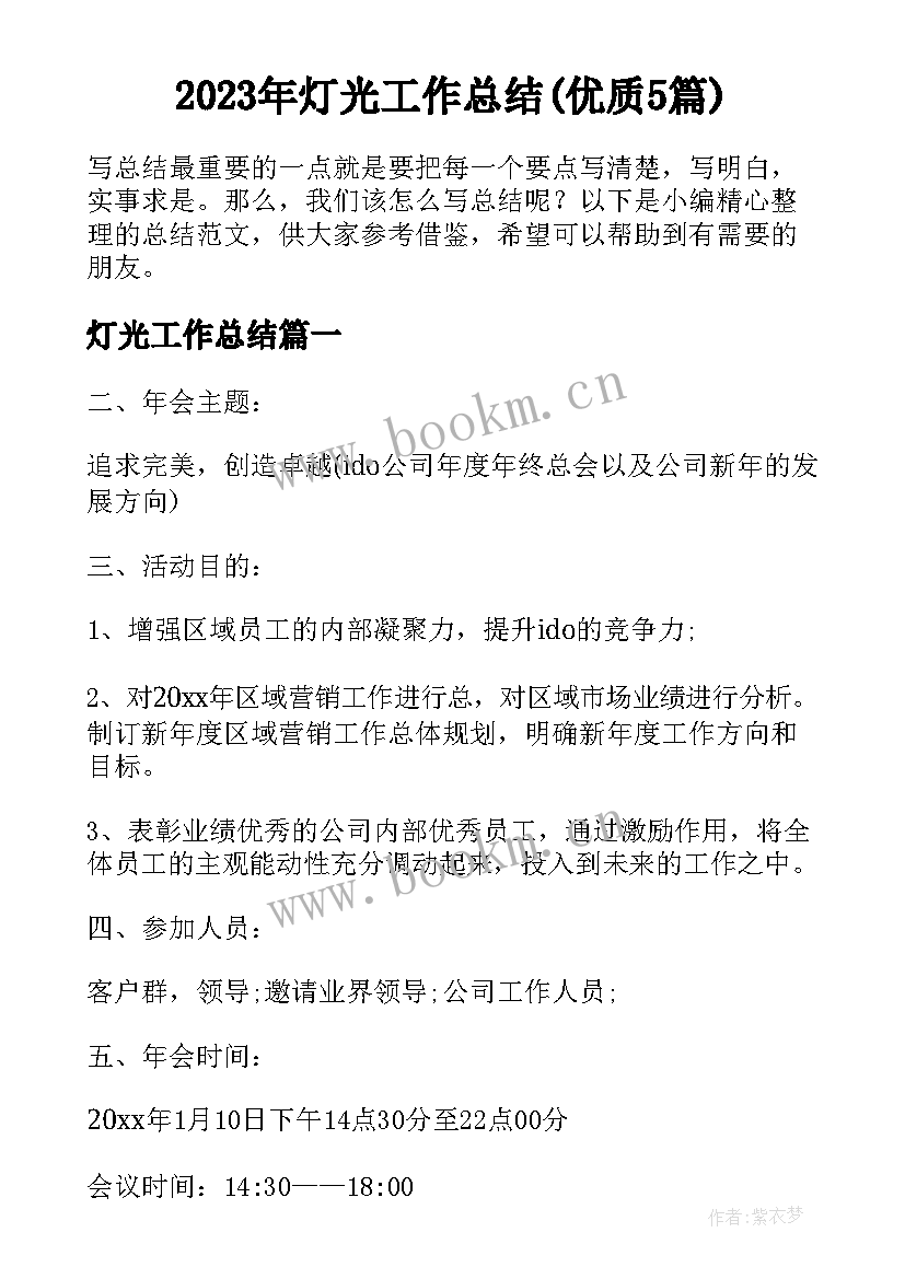 2023年灯光工作总结(优质5篇)