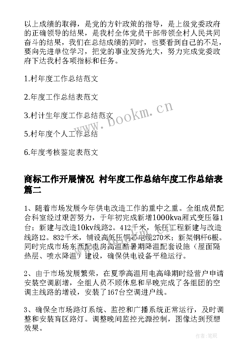 最新商标工作开展情况 村年度工作总结年度工作总结表(优质10篇)