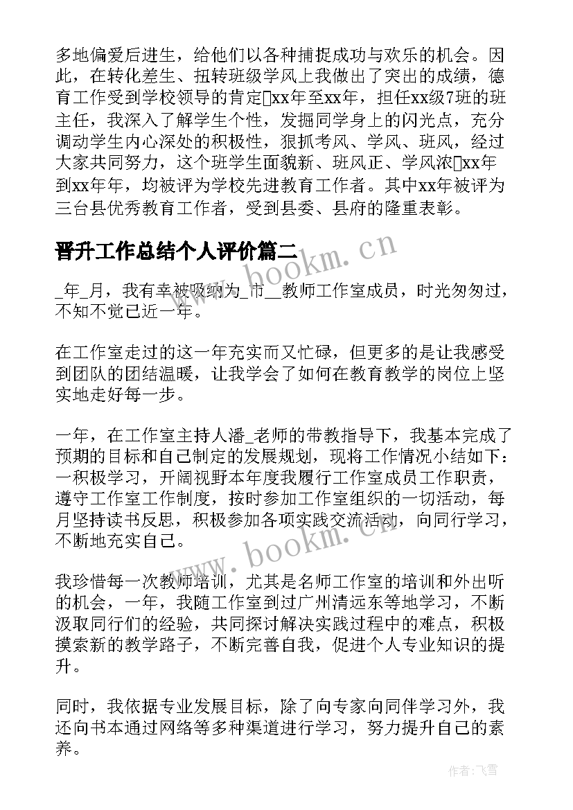 最新晋升工作总结个人评价(大全9篇)