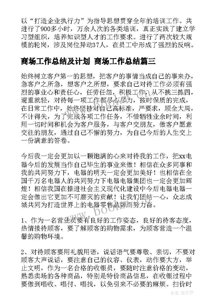 2023年商场工作总结及计划 商场工作总结(汇总9篇)