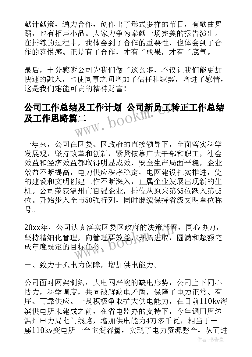 2023年公司工作总结及工作计划 公司新员工转正工作总结及工作思路(模板8篇)