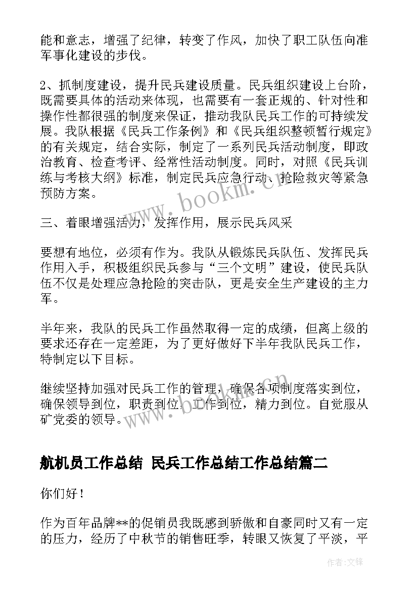 航机员工作总结 民兵工作总结工作总结(实用10篇)