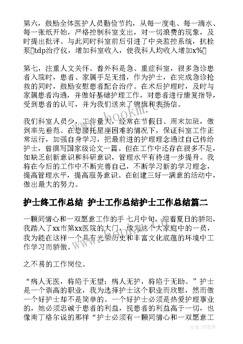 2023年护士终工作总结 护士工作总结护士工作总结(实用7篇)