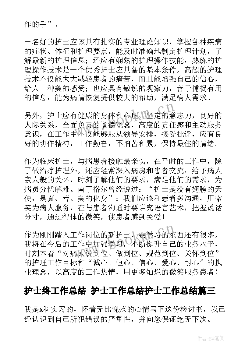 2023年护士终工作总结 护士工作总结护士工作总结(实用7篇)