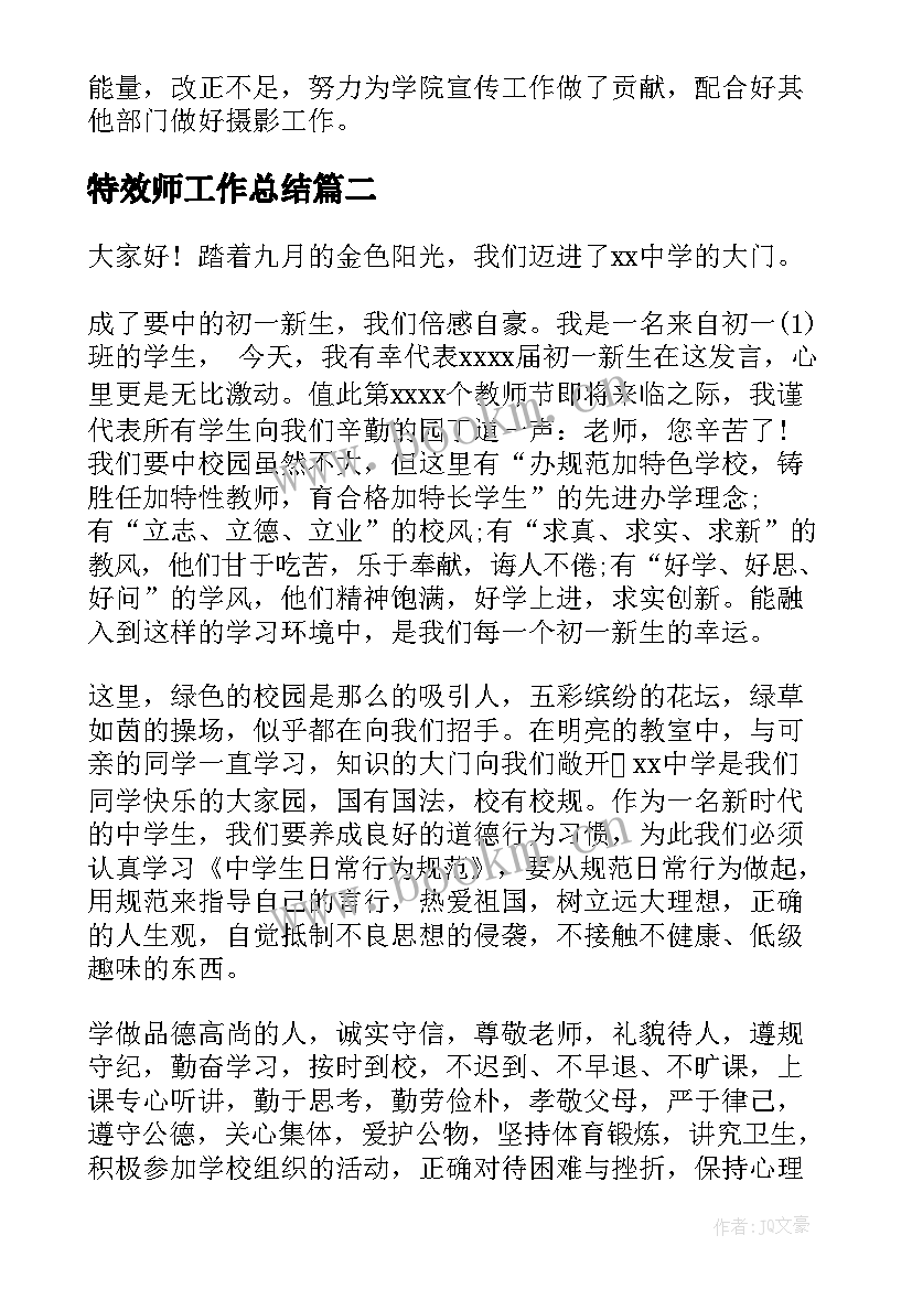 最新特效师工作总结(汇总6篇)