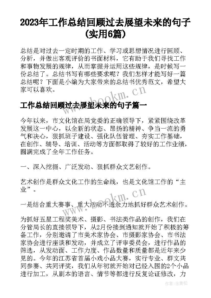 2023年工作总结回顾过去展望未来的句子(实用6篇)