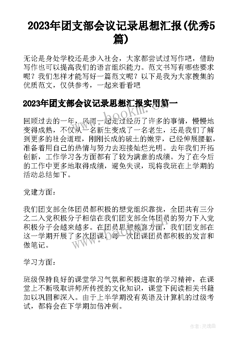 2023年团支部会议记录思想汇报(优秀5篇)