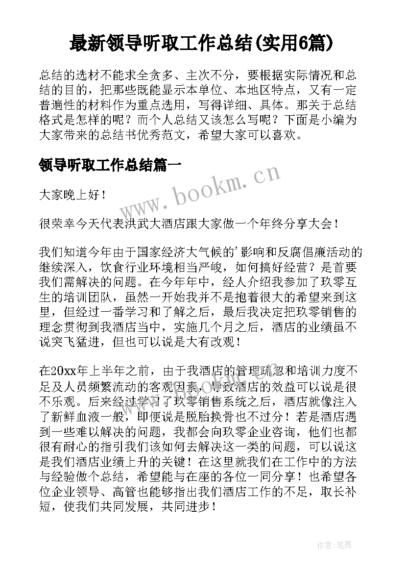 最新领导听取工作总结(实用6篇)