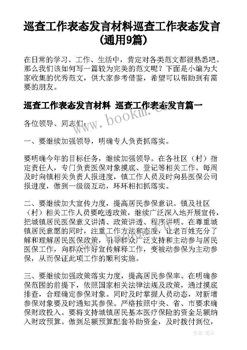 巡查工作表态发言材料 巡查工作表态发言(通用9篇)