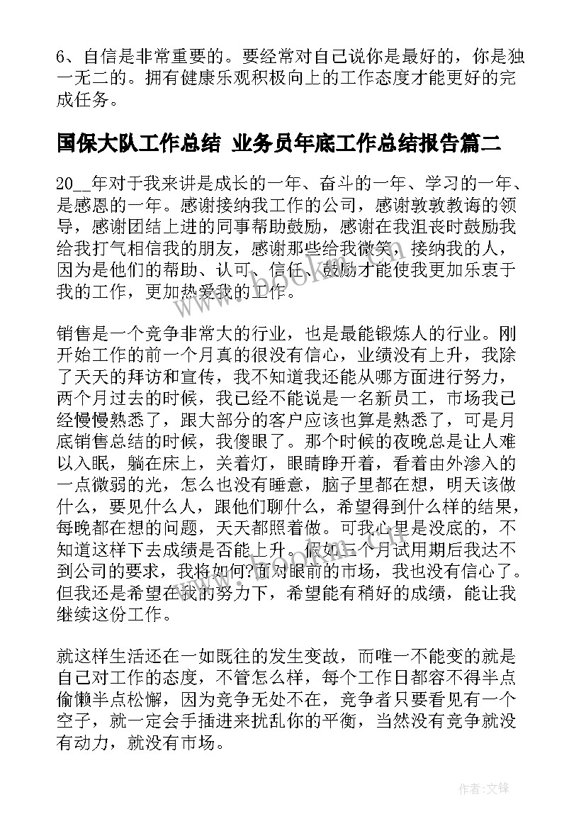 2023年国保大队工作总结 业务员年底工作总结报告(汇总6篇)