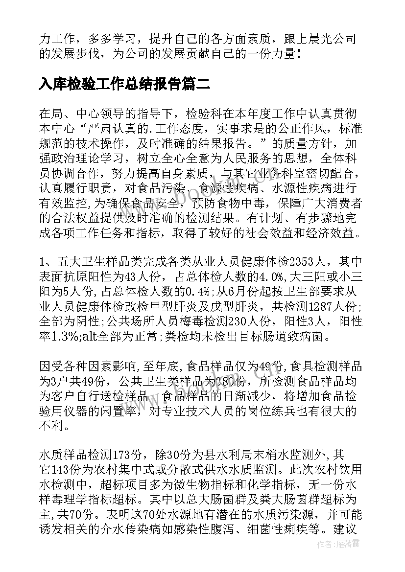 入库检验工作总结报告(模板8篇)