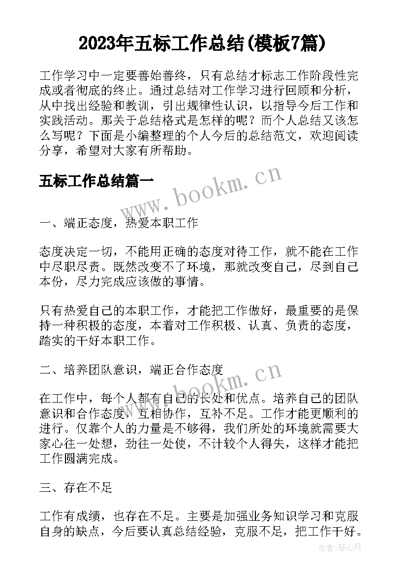 2023年五标工作总结(模板7篇)