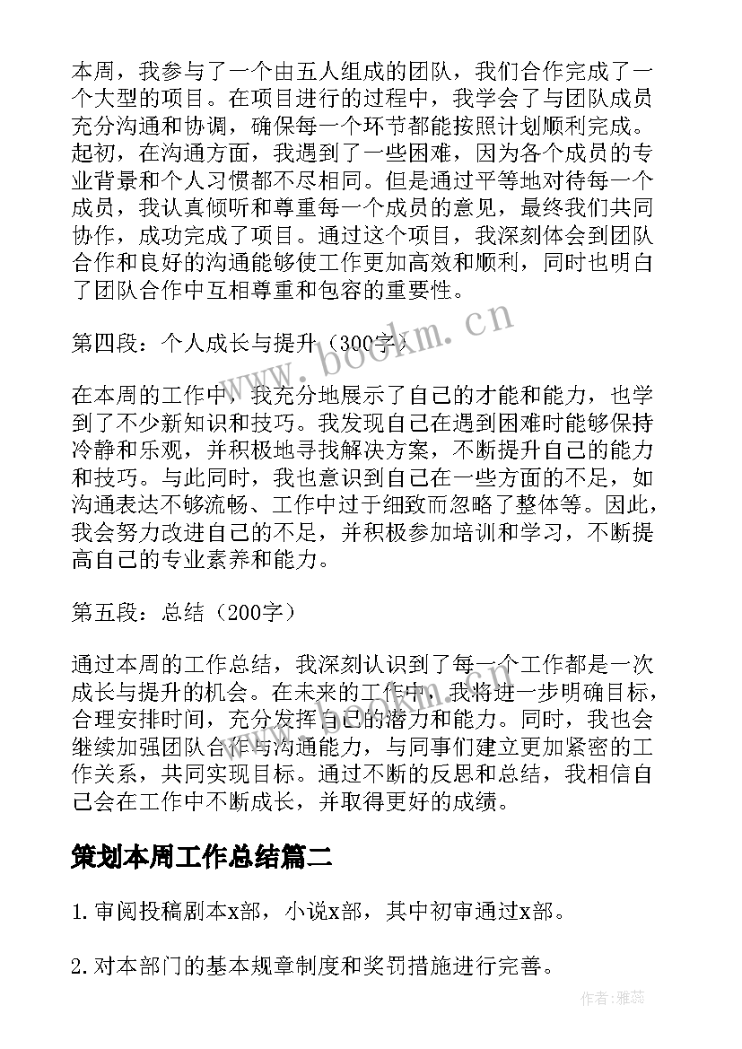 2023年策划本周工作总结(通用9篇)