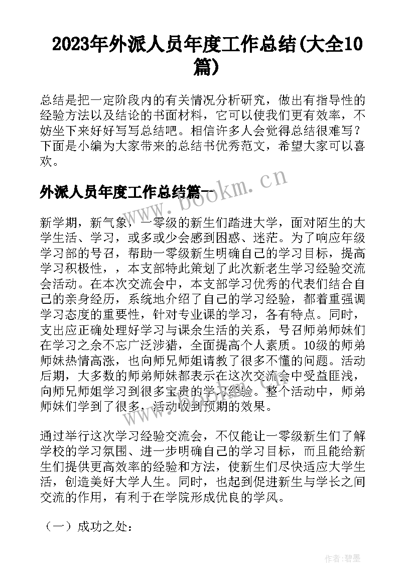 2023年外派人员年度工作总结(大全10篇)