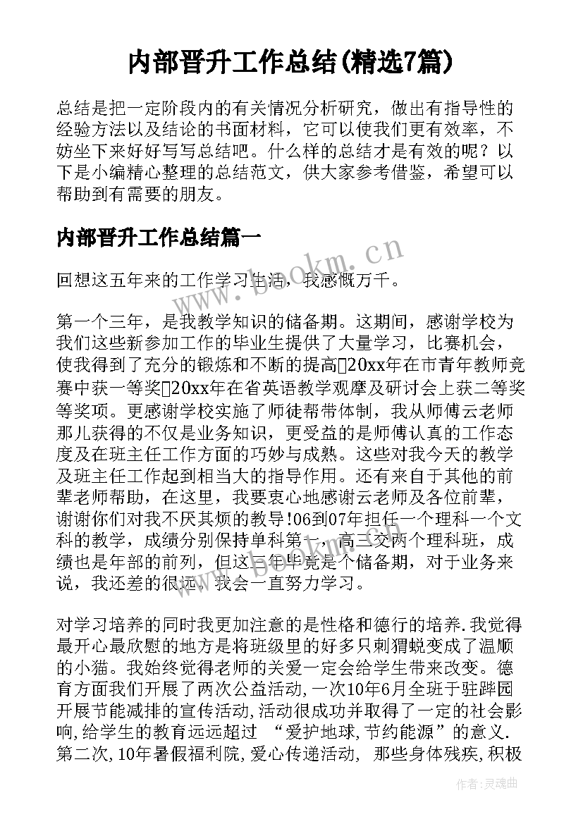 内部晋升工作总结(精选7篇)