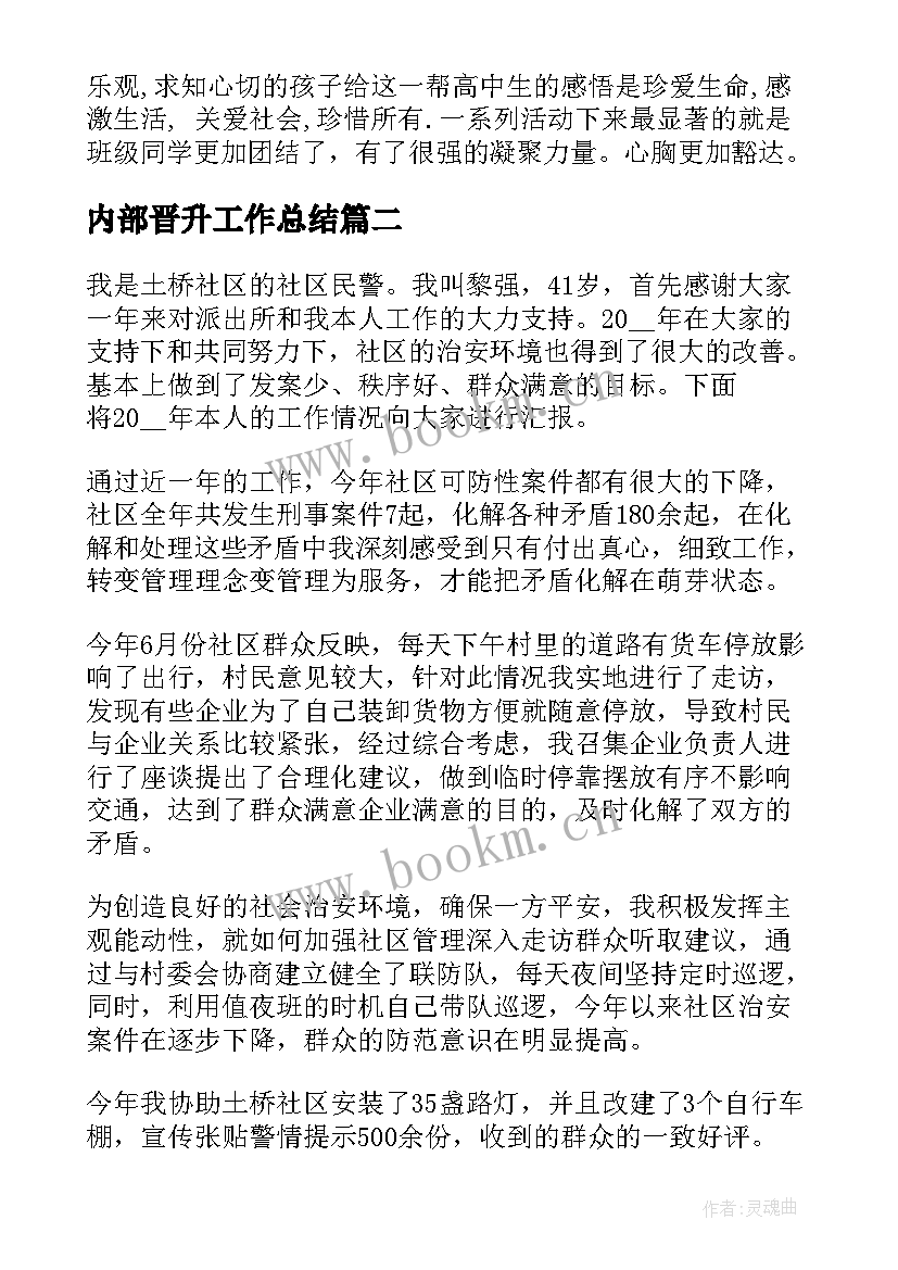 内部晋升工作总结(精选7篇)