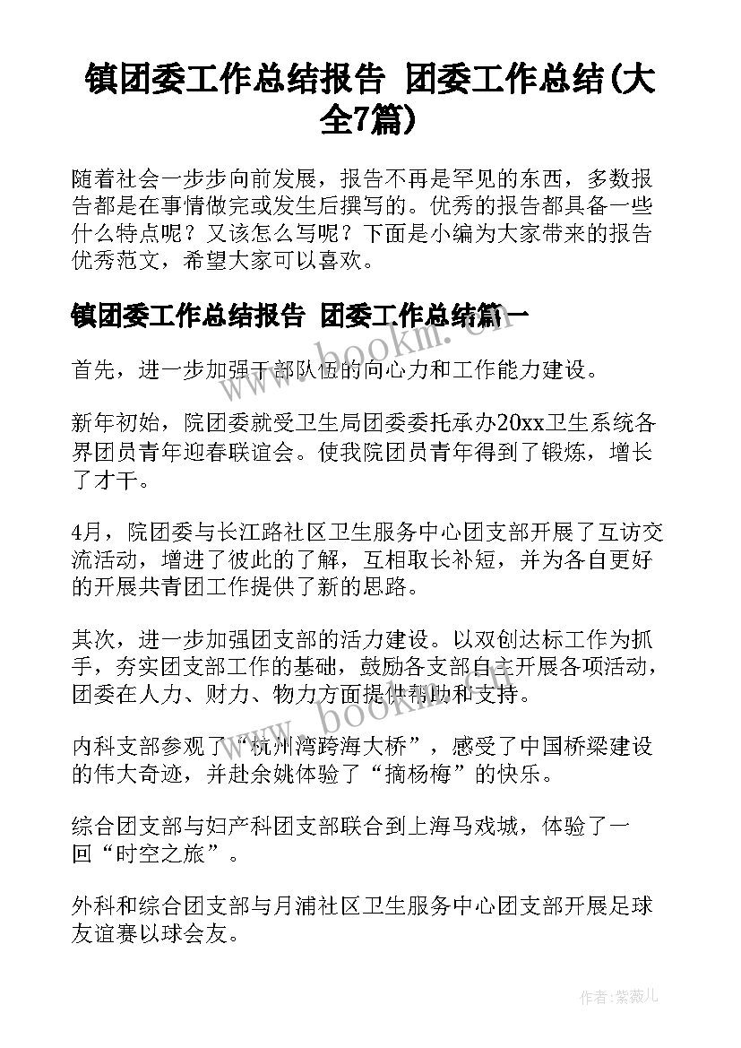 镇团委工作总结报告 团委工作总结(大全7篇)