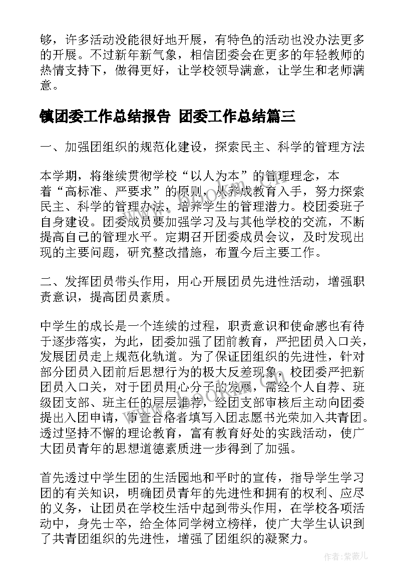 镇团委工作总结报告 团委工作总结(大全7篇)