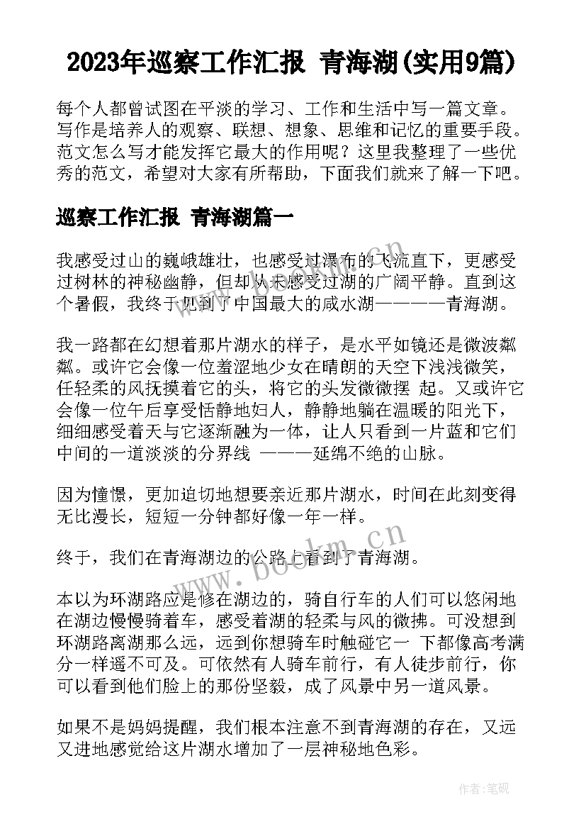 2023年巡察工作汇报 青海湖(实用9篇)