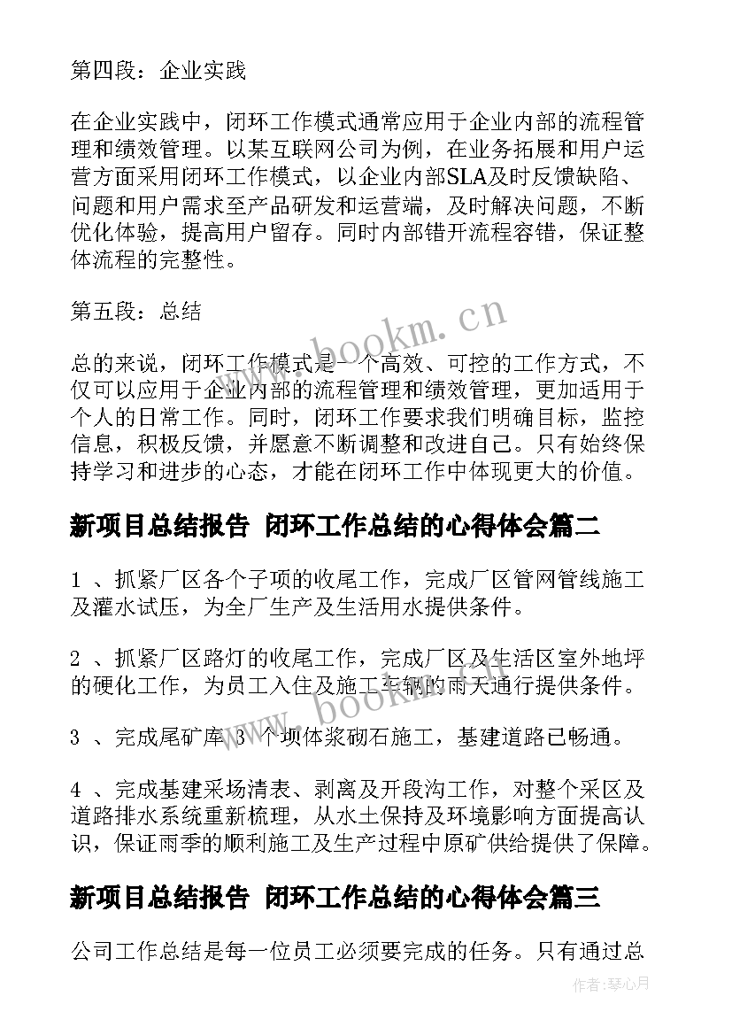 最新新项目总结报告 闭环工作总结的心得体会(精选7篇)