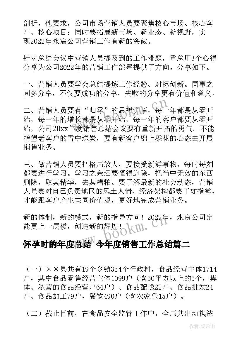 最新怀孕时的年度总结 今年度销售工作总结(精选9篇)