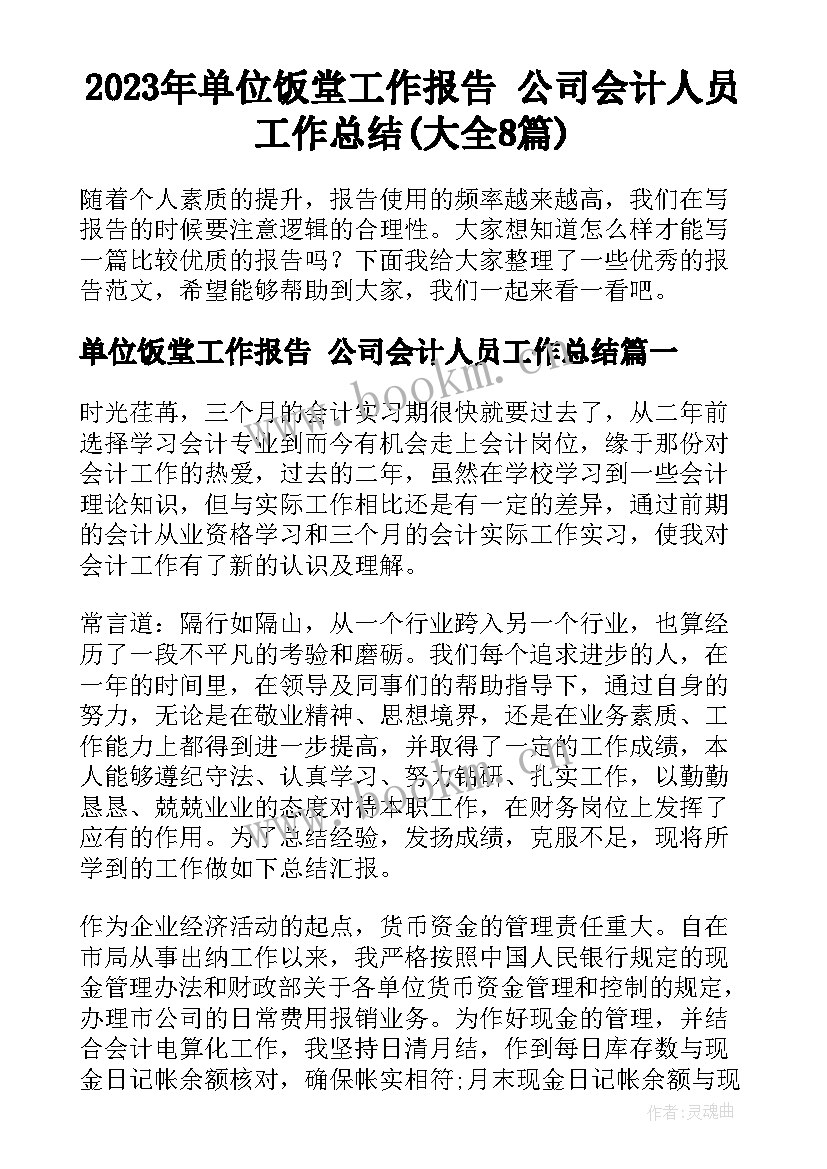 2023年单位饭堂工作报告 公司会计人员工作总结(大全8篇)