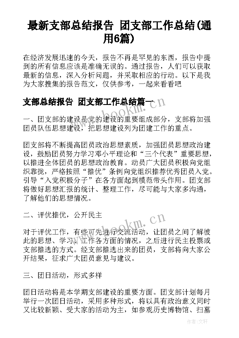 最新支部总结报告 团支部工作总结(通用6篇)