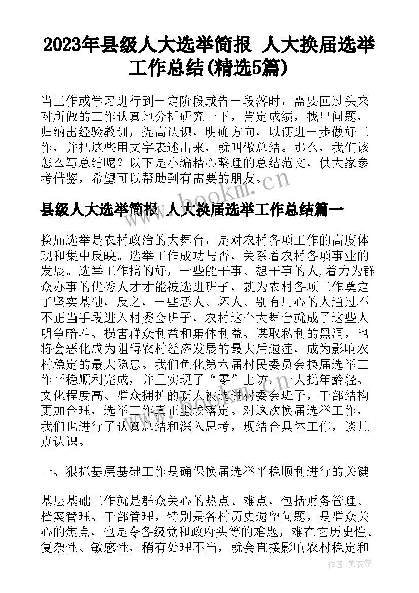 2023年县级人大选举简报 人大换届选举工作总结(精选5篇)