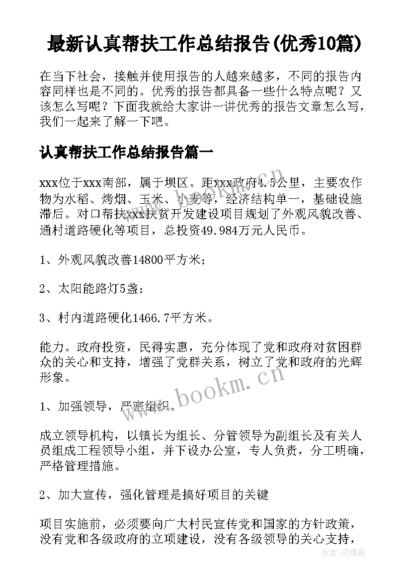 最新认真帮扶工作总结报告(优秀10篇)