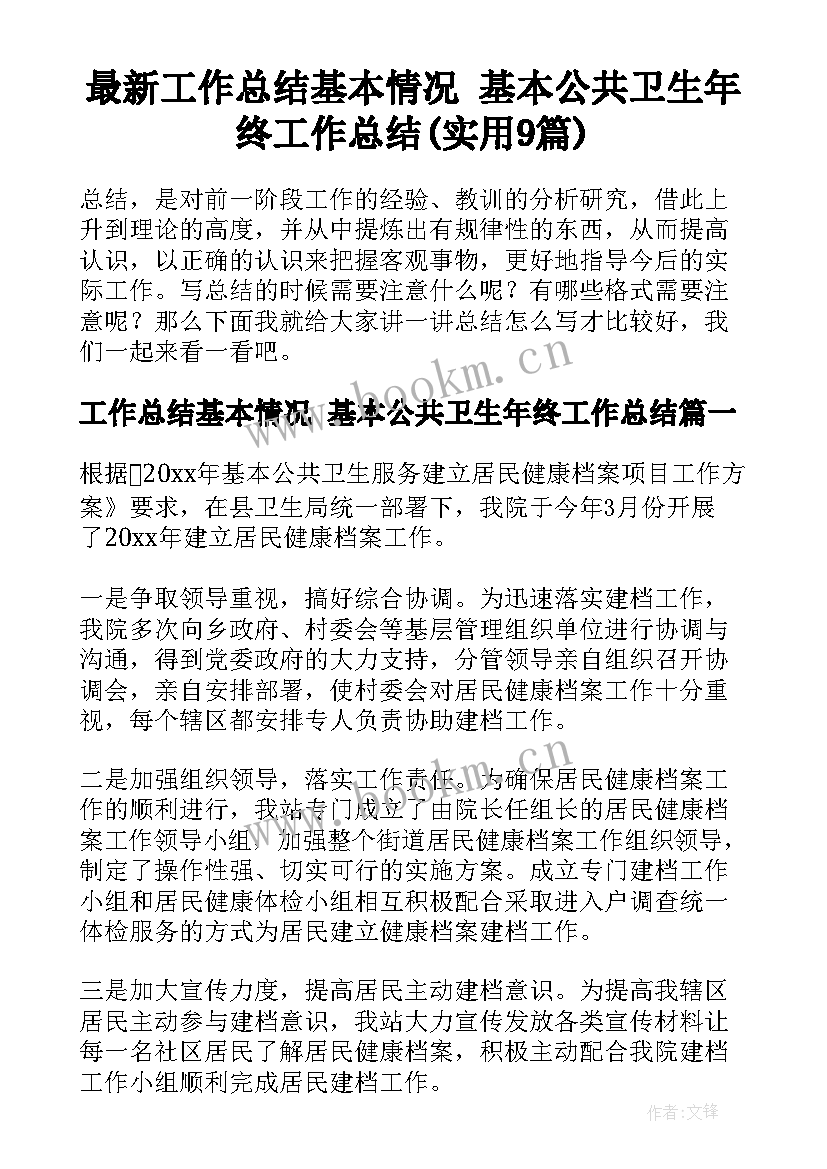 最新工作总结基本情况 基本公共卫生年终工作总结(实用9篇)