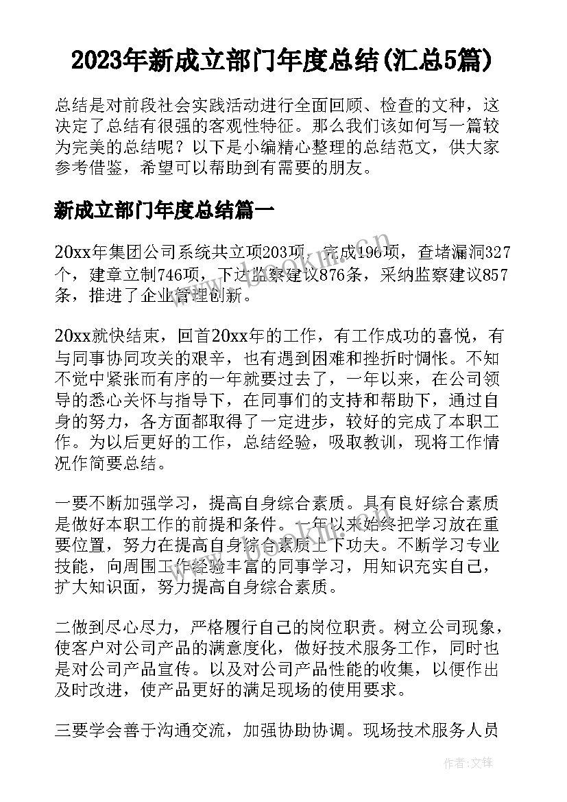 2023年新成立部门年度总结(汇总5篇)