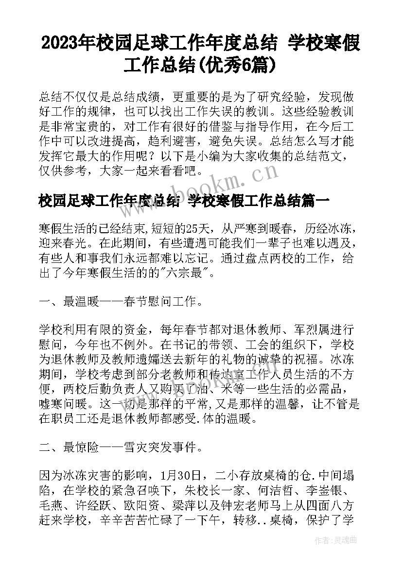 2023年校园足球工作年度总结 学校寒假工作总结(优秀6篇)