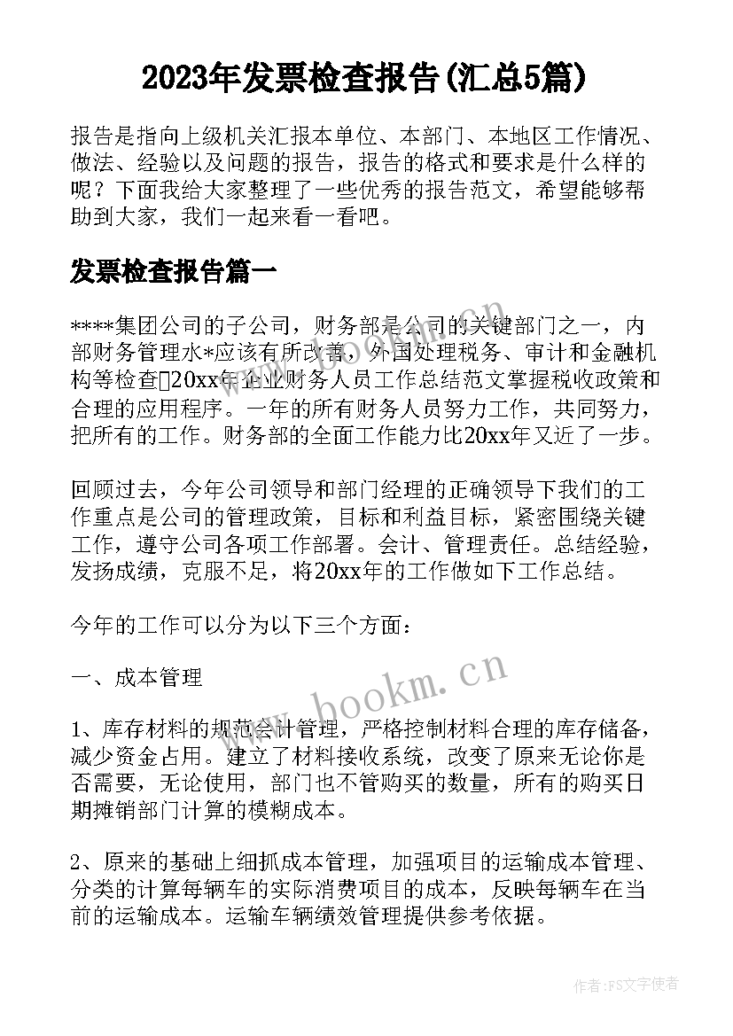 2023年发票检查报告(汇总5篇)