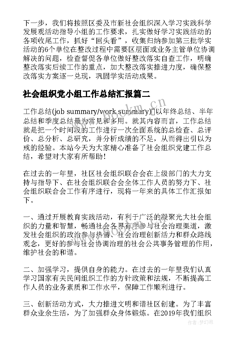 最新社会组织党小组工作总结汇报(通用5篇)