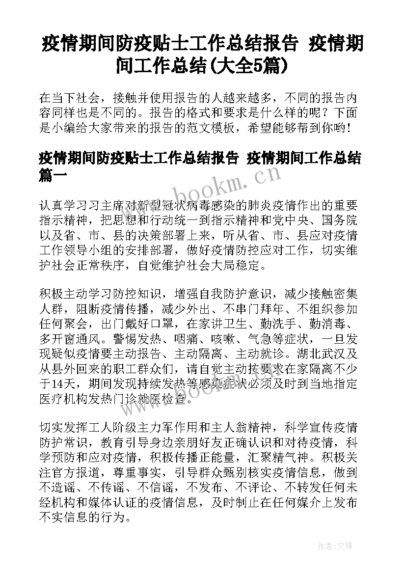 疫情期间防疫贴士工作总结报告 疫情期间工作总结(大全5篇)