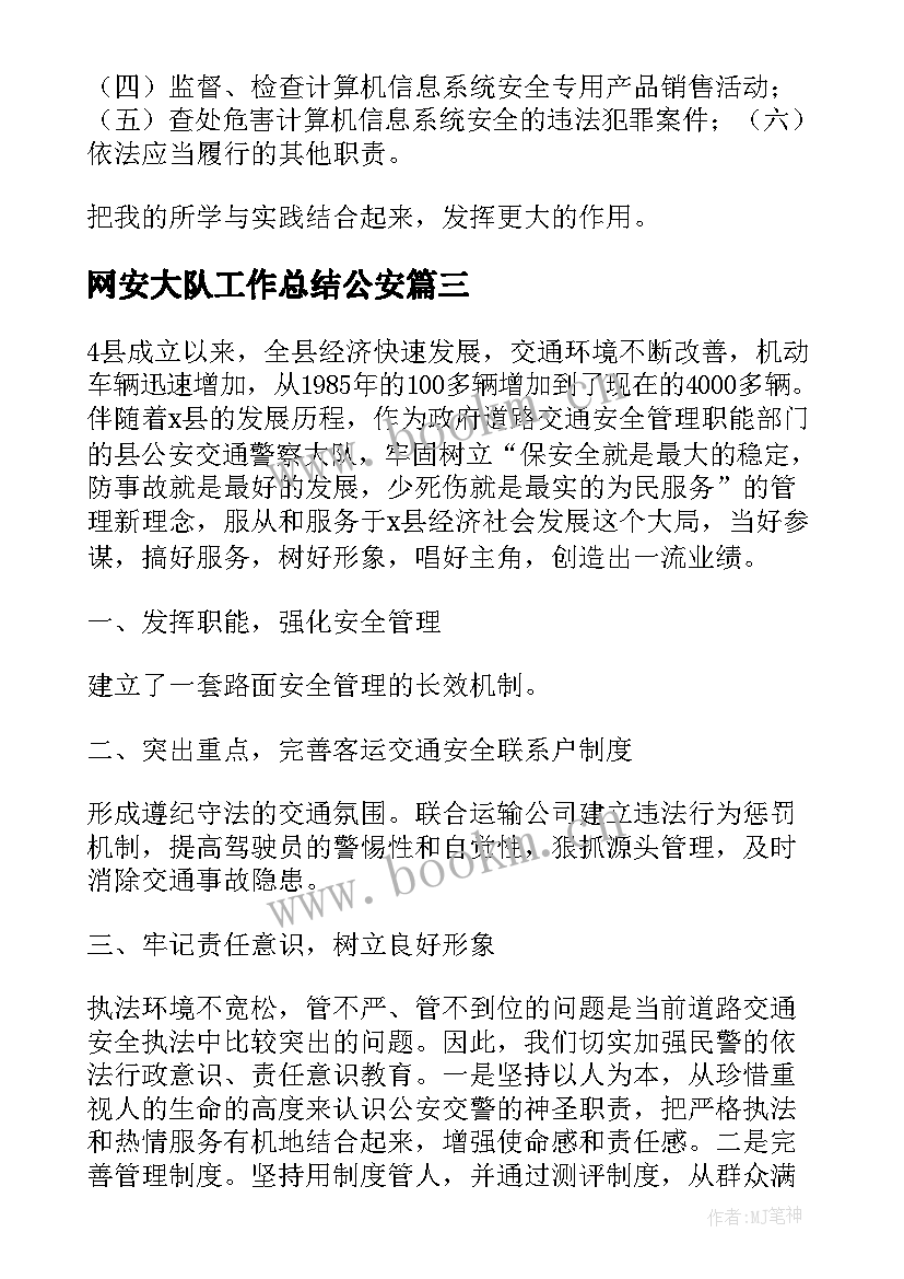 2023年网安大队工作总结公安(模板5篇)