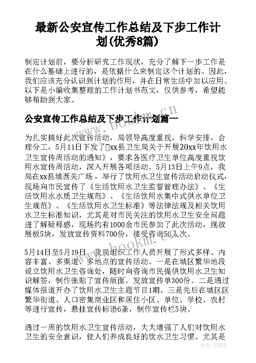 最新公安宣传工作总结及下步工作计划(优秀8篇)