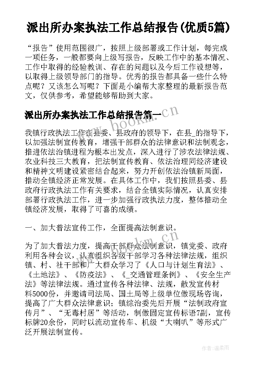 派出所办案执法工作总结报告(优质5篇)