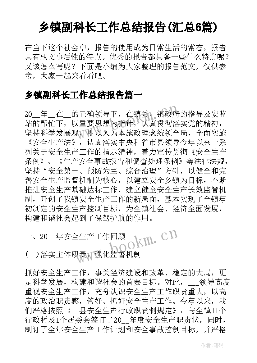 乡镇副科长工作总结报告(汇总6篇)