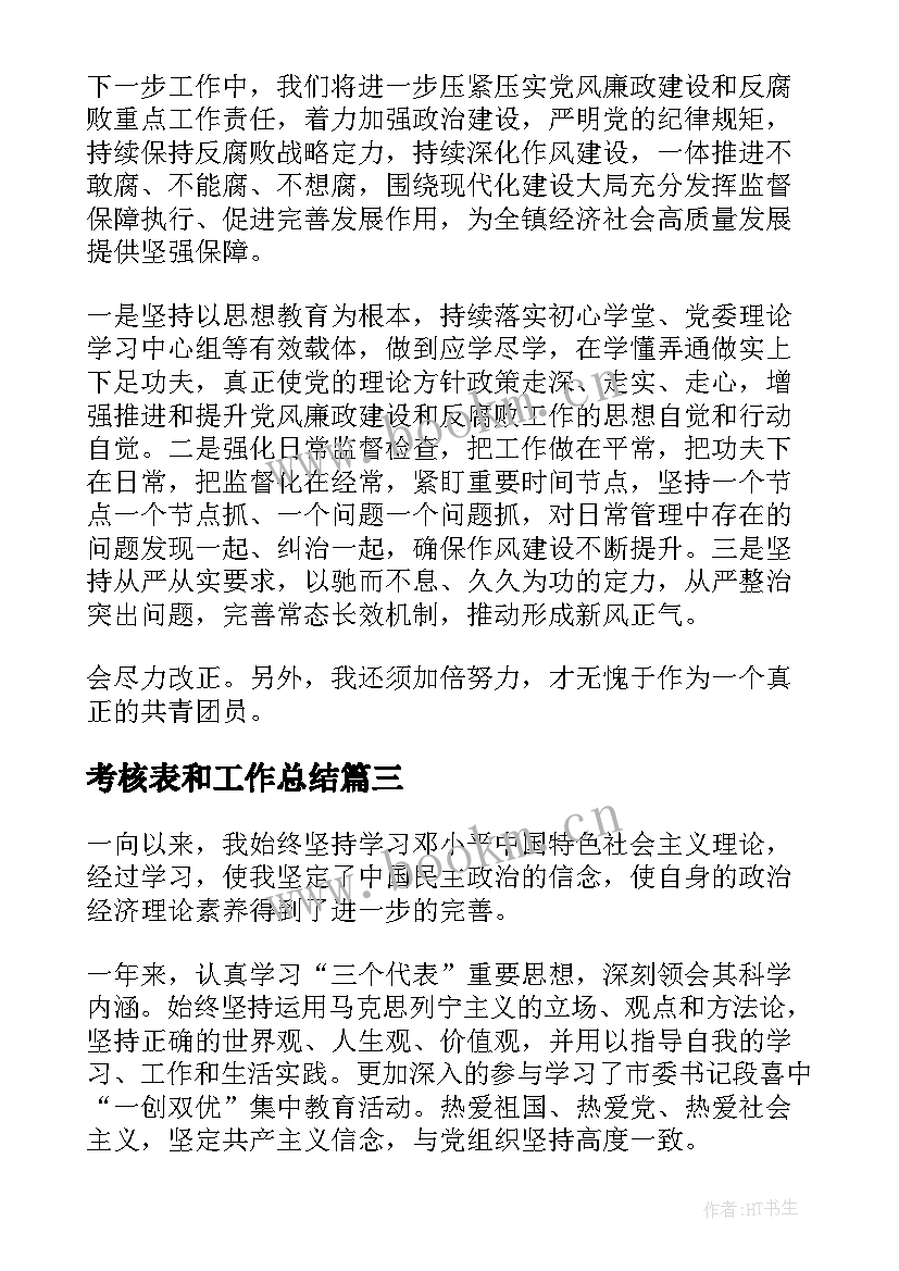 考核表和工作总结(优质7篇)