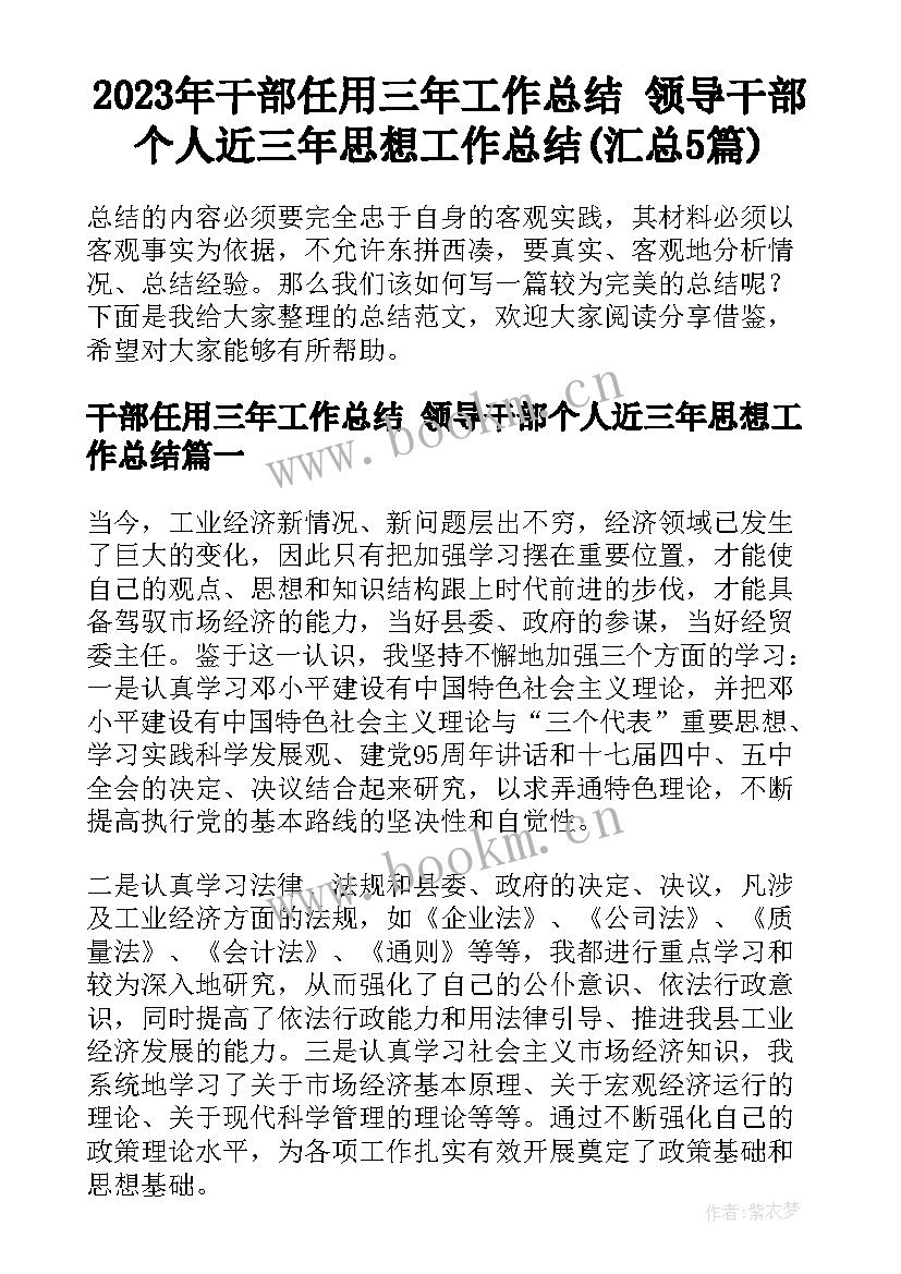 2023年干部任用三年工作总结 领导干部个人近三年思想工作总结(汇总5篇)