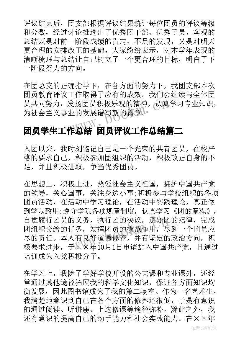 2023年团员学生工作总结 团员评议工作总结(汇总5篇)