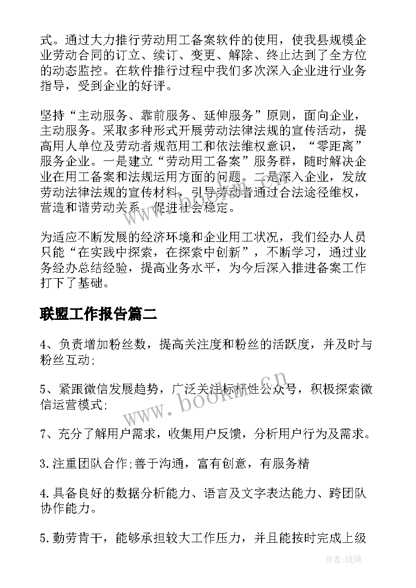 2023年联盟工作报告(大全6篇)