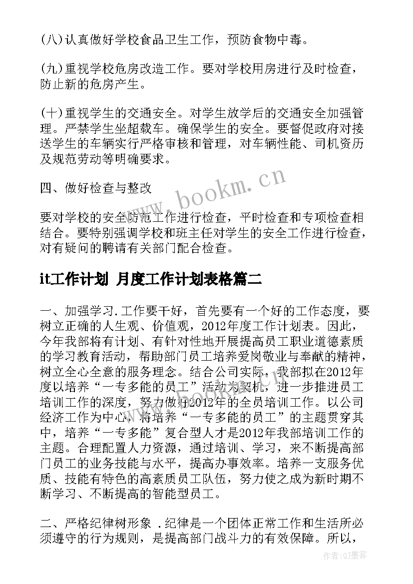 最新it工作计划 月度工作计划表格(优质8篇)