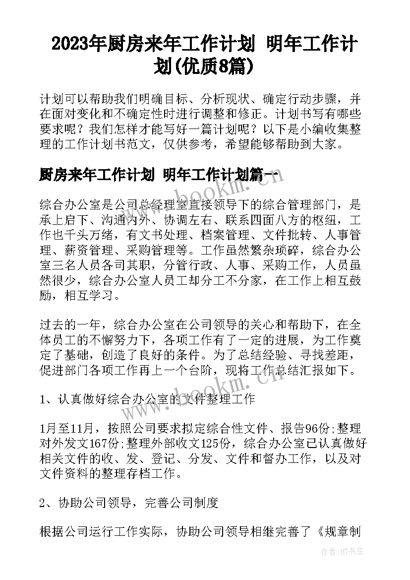 2023年厨房来年工作计划 明年工作计划(优质8篇)