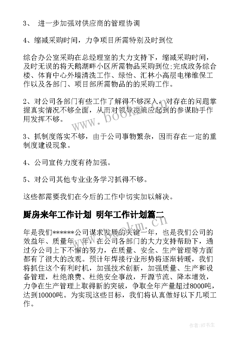 2023年厨房来年工作计划 明年工作计划(优质8篇)